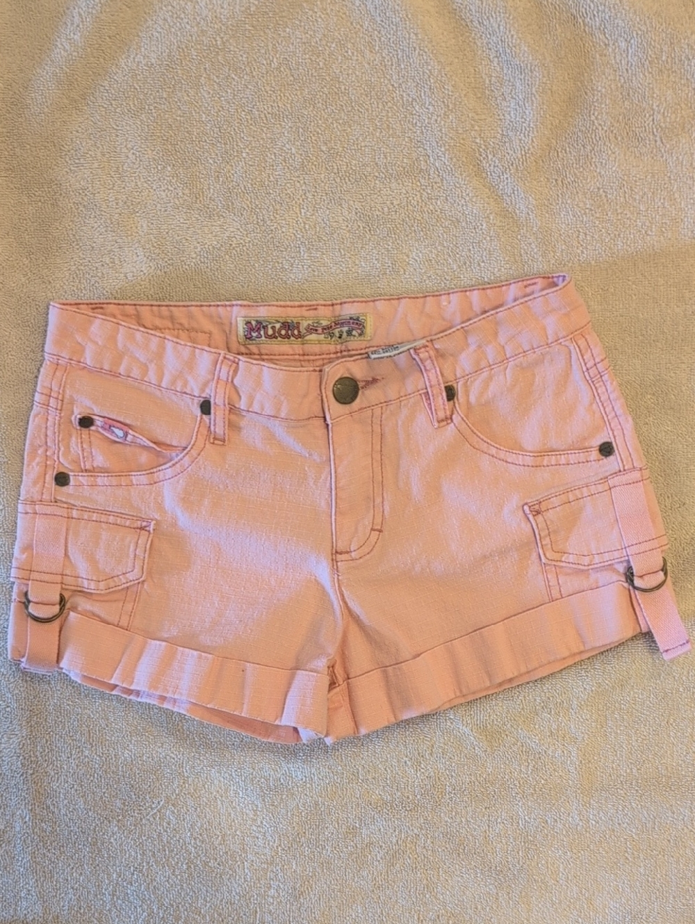Mudd Women's Light Pink Cargo Cuffed Jean Shorts